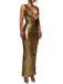 1970s Metallic Cowl Deep V-Neck Bodycon Dress