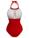 Red 1930s Ruched Halter Hollow One-Piece Swimsuit