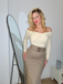 Khaki 1930s Off Shoulder Knit Belt Mermaid Dress