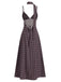 Brown 1980s V-Neck Polka Dot Tie Spaghetti Strap Dress