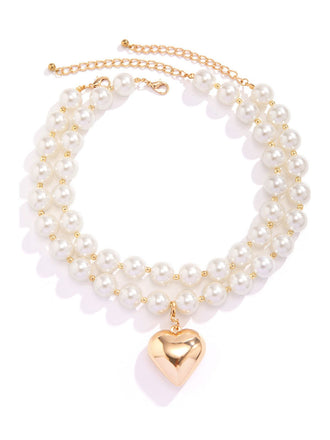 Vintage Pearl Heart Pendant Necklace