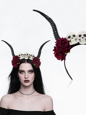 Gothic Skull Rose Demon Horn Headband