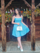 Sky Blue 1950s Strap Polka Dot Swing Dress
