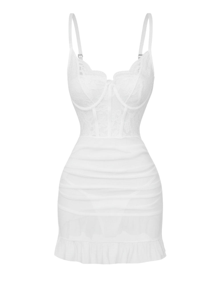 1980s Slip Lace Underwire Sheer Ruffle Nightgown