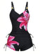 1950s Floral Solid Lace-Up Tankini Set