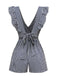 1930s V-Neck Contrast Stripes Ruffles Romper