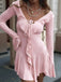 Pink 1960s V-Neck Ruffle Flared Sleeve Dress