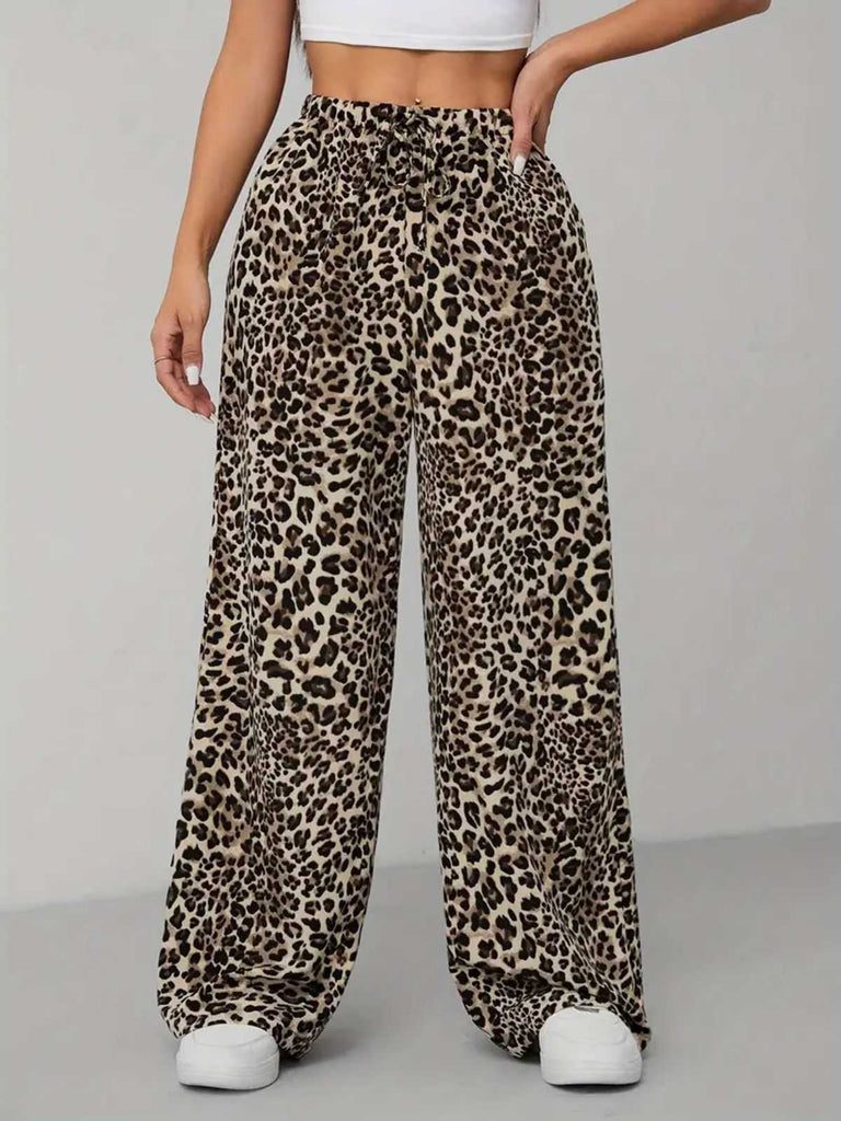 1970s Leopard Wide-Leg Drawstring Pants