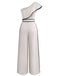 White 1970s One-Shoulder Ruffled Belted Jumpsuit