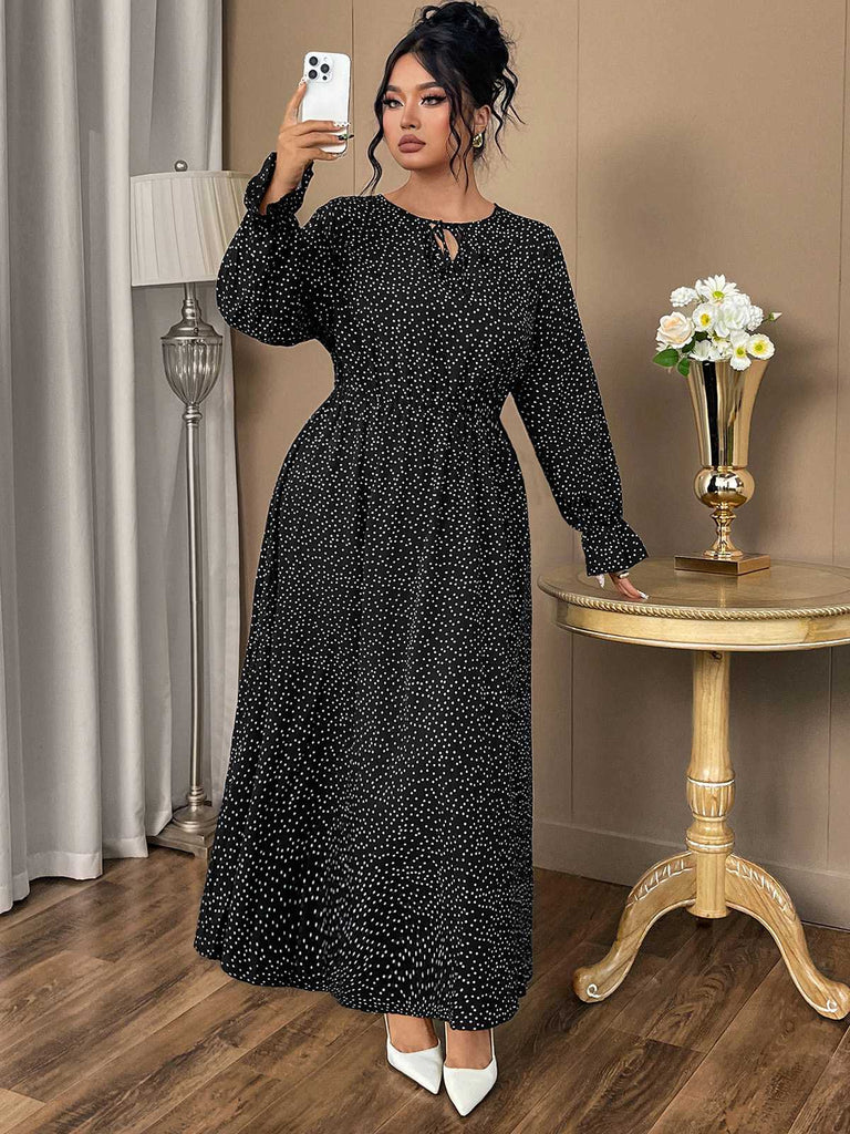 [Plus Size] Wine Red 1940s Polka Dot Midi Dress