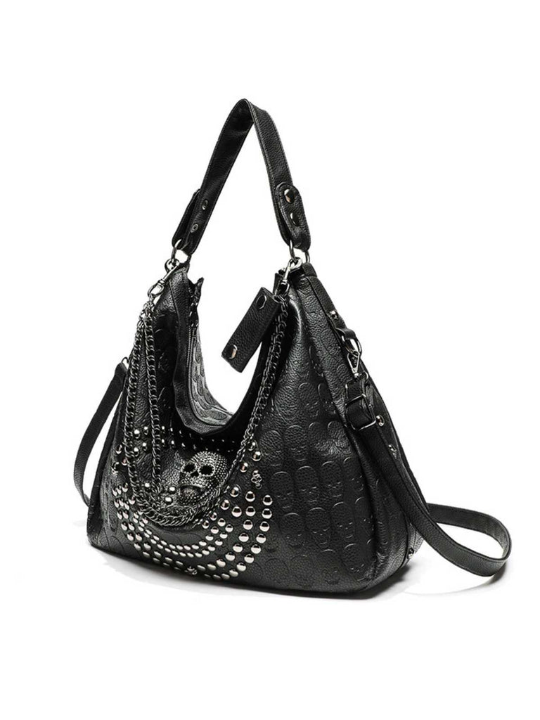 Gothic Skull Studded Chain Hobo Bag
