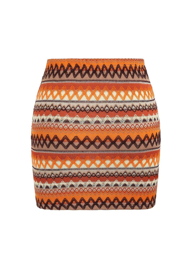 Multicolor 1970s Zigzag Knit Mini Skirt