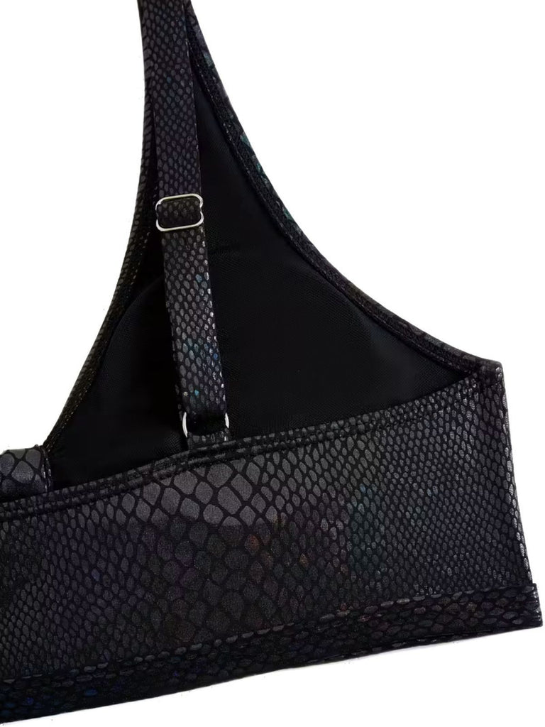 1970s Snakeskin Metallic Tie-Front Bikini Set