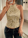 Metallic 1970s Halter Sequin Sleeveless Top
