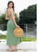 Green 1970s Boho Beaded Bikini Set & Ruched Cover-Up