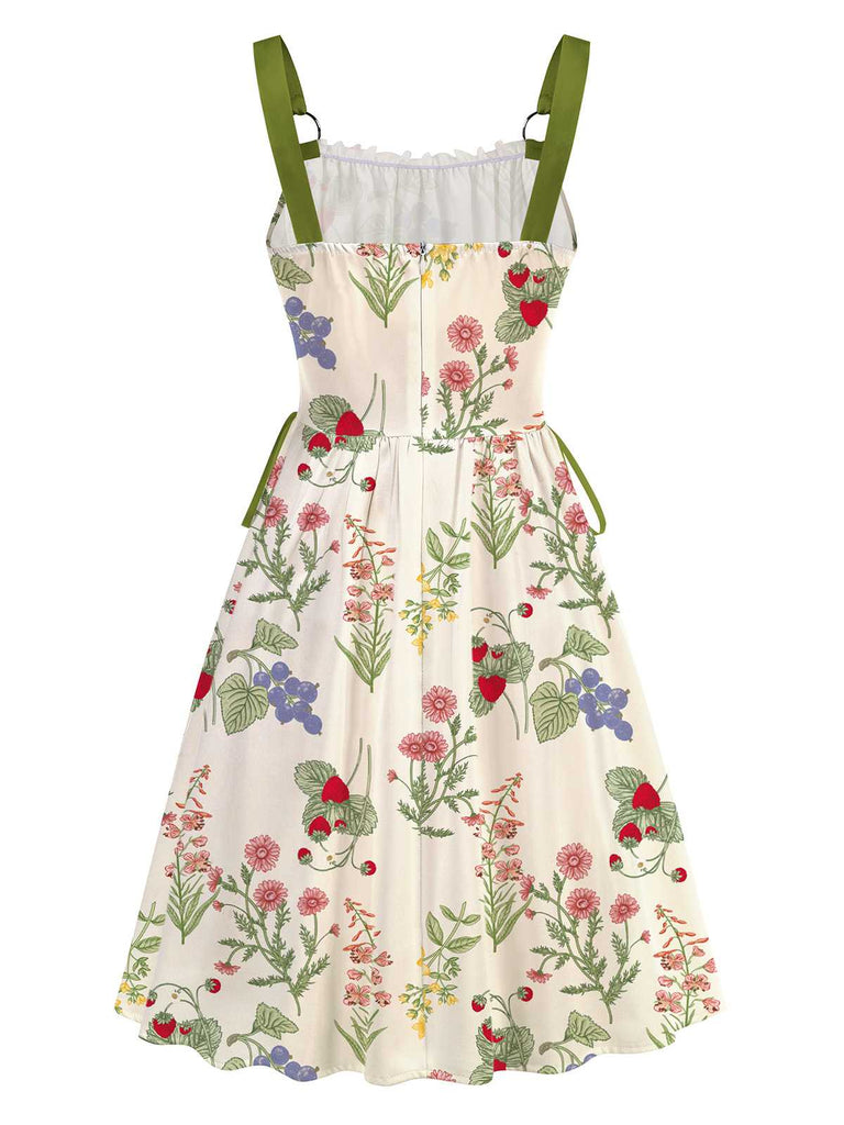 1950s Strap Floral Lace-Up Corset Dress