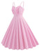 1950s Spaghetti Strap Plaids Button Swing Dress