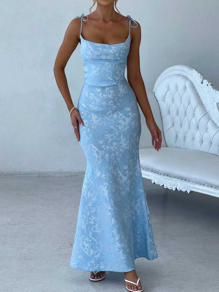 1930s Strap Floral Jacquard Mermaid Dress