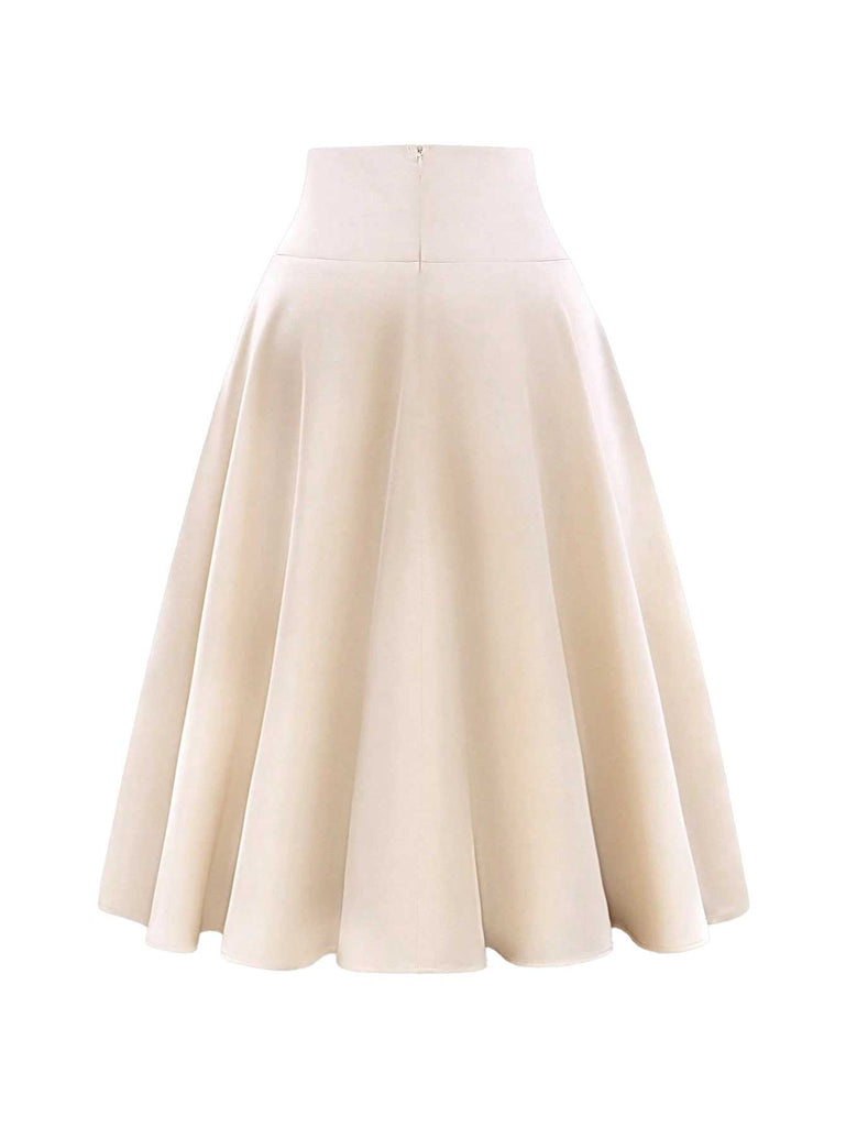 Beige 1970s Bow Tie Satin Skirt