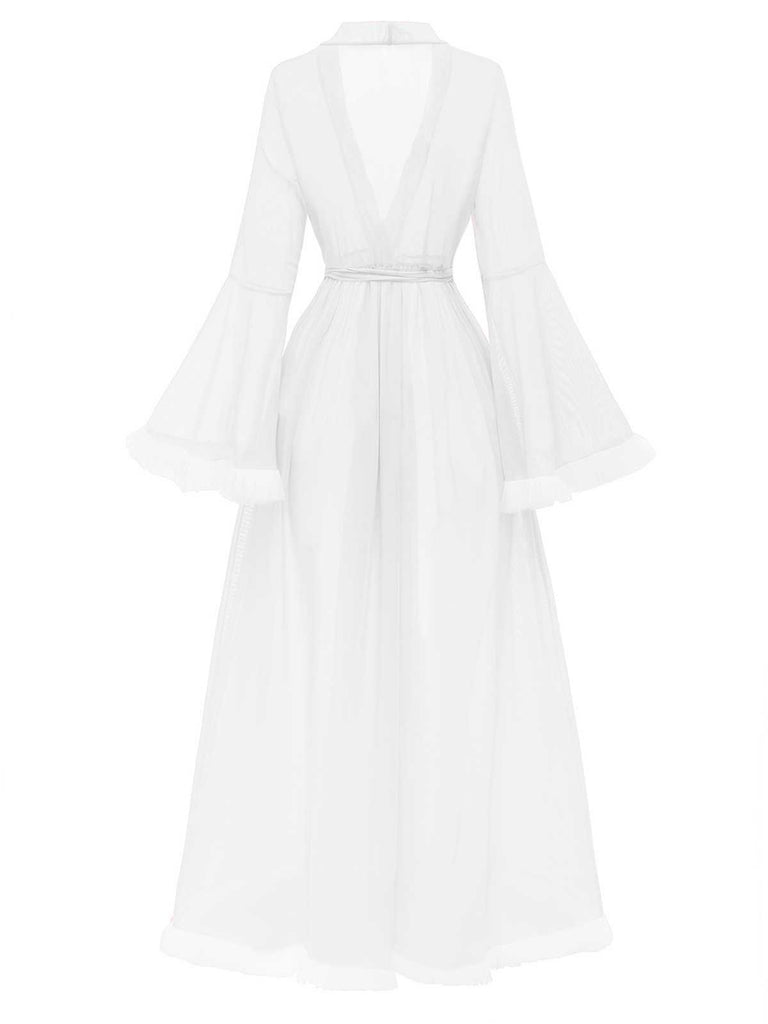 1950s Sheer Flared Sleeve Belted Long Robe