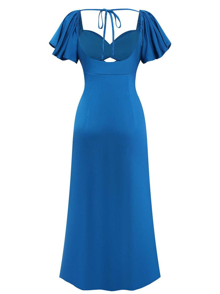 1930s Heart Neck Ruffled Sleeve Satin Dress