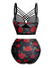 Black 1980s Strap Roses Gothic Bikini Set