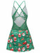 Green 1960s Slip Christmas Print Bow Nightgown