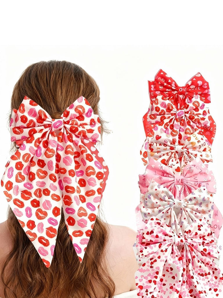 Valentine's Day Heart Print Bow Hairpin
