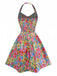 Multicolor 1960s Halter Floral Bow Heart Dress