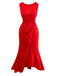 Red 1960s Ruffle Hem Asymmetric Sleeveless Dress