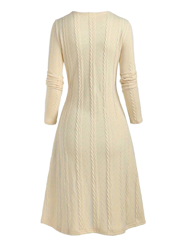 [Plus Size] 1940s Bow Plaid Knit Dress