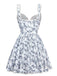 Blue 1950s Strap Floral Lace Corset Dress