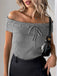 Grey 1950s Off-Shoulder Knitted Top