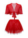 Red 1960s Heart Lace Cropped Pajama Set