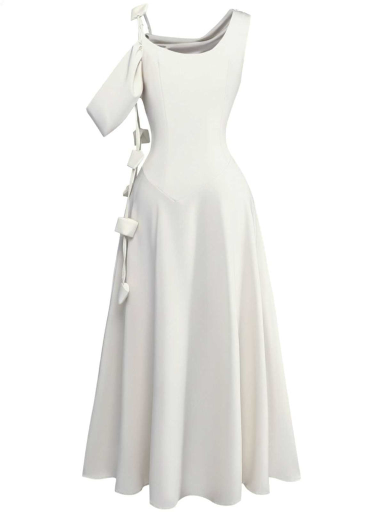 1980s Asymmetric One-Shoulder Draped Midi Dress