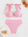 1950s Strap Floral Textured Solid Bikini Set
