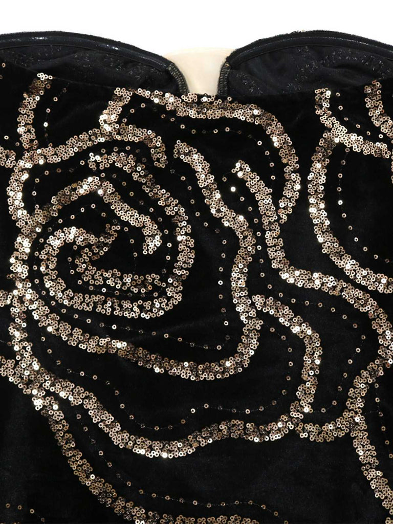 Black 1980s Strapless Sequin Bodycon Dress