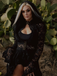 Black 1980s Gigot Sleeve Victorian Lace Dress