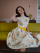 Yellow 1950s Boat Neck Antique Floral Dress