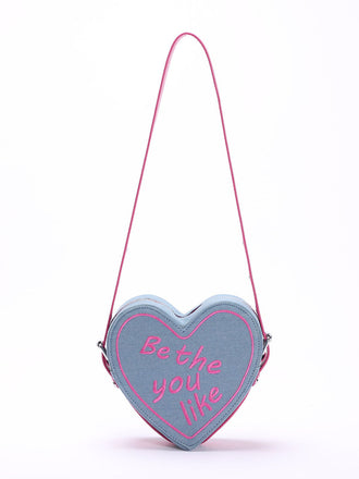 Vintage Denim Letter Embroidered Sling Heart Bag
