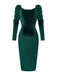 Green 1960s Velvet Ruched Long Sleeve Bodycon Dress