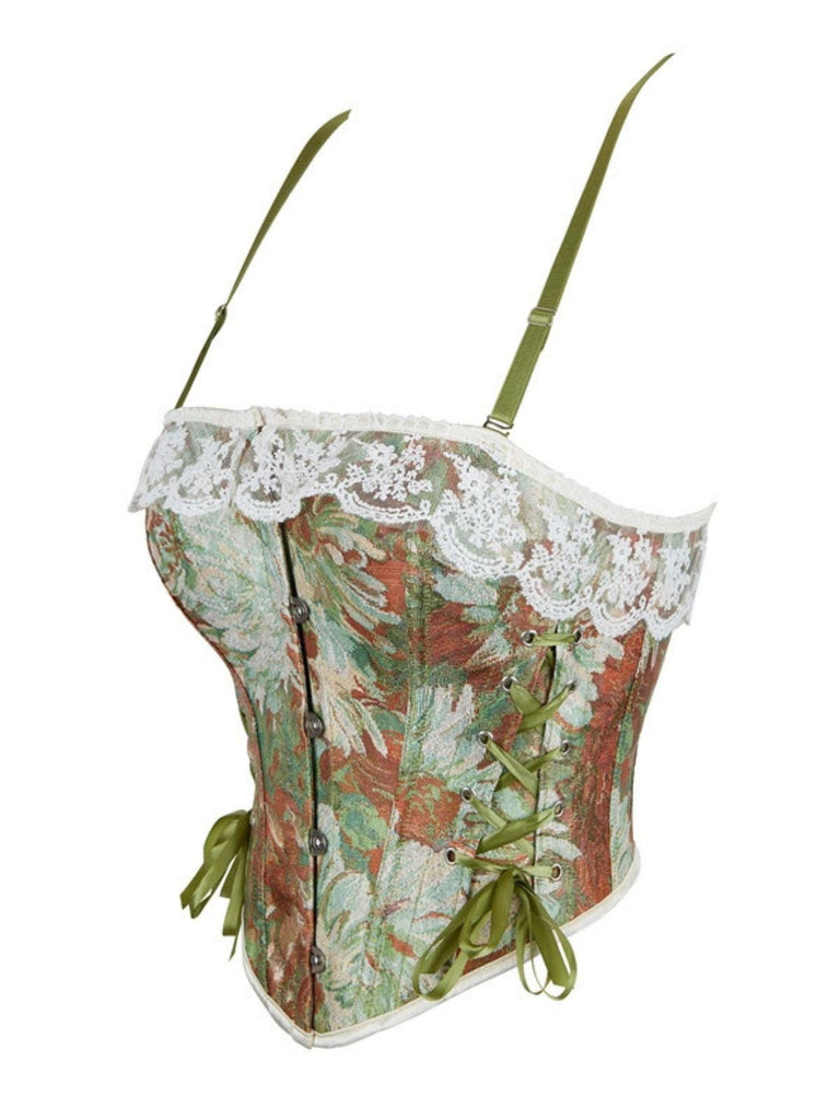 1960s Floral Lace Spaghetti Straps Corset Top