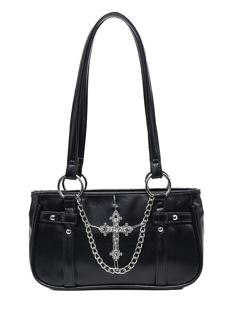 Vintage Black Cross Chain Shoulder Bag