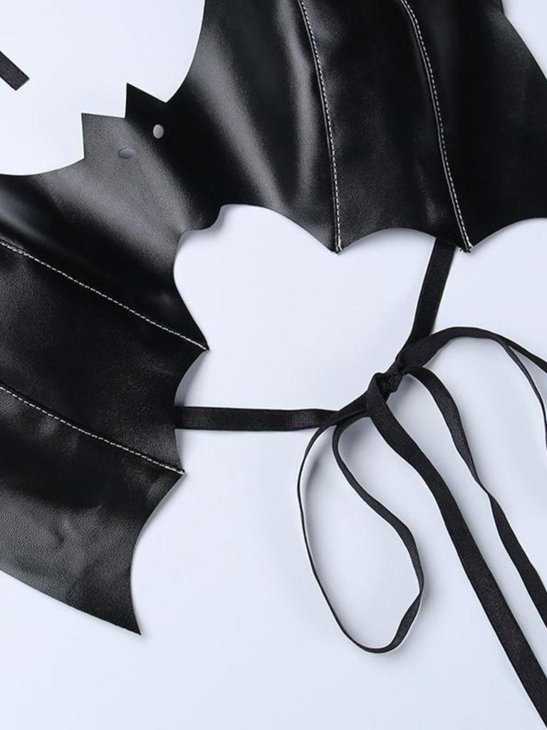 Black 1980s Gothic Bat Lace-Up Halter Top