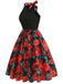 Red 1950s Rose Sleeveless Patchwork Dress
