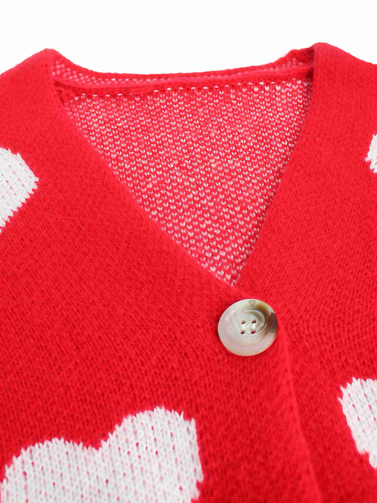 1950s Valentine's Day Heart Print Knit Cardigan