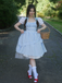 Blue 1950s Spaghetti Strap Plaids Bow Decor Dress
