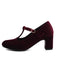 Vintage Velvet T-Strap Chunky Heel Shoes