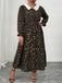 [Plus Size] 1970s Leopard Print Lapel Long Sleeve Dress