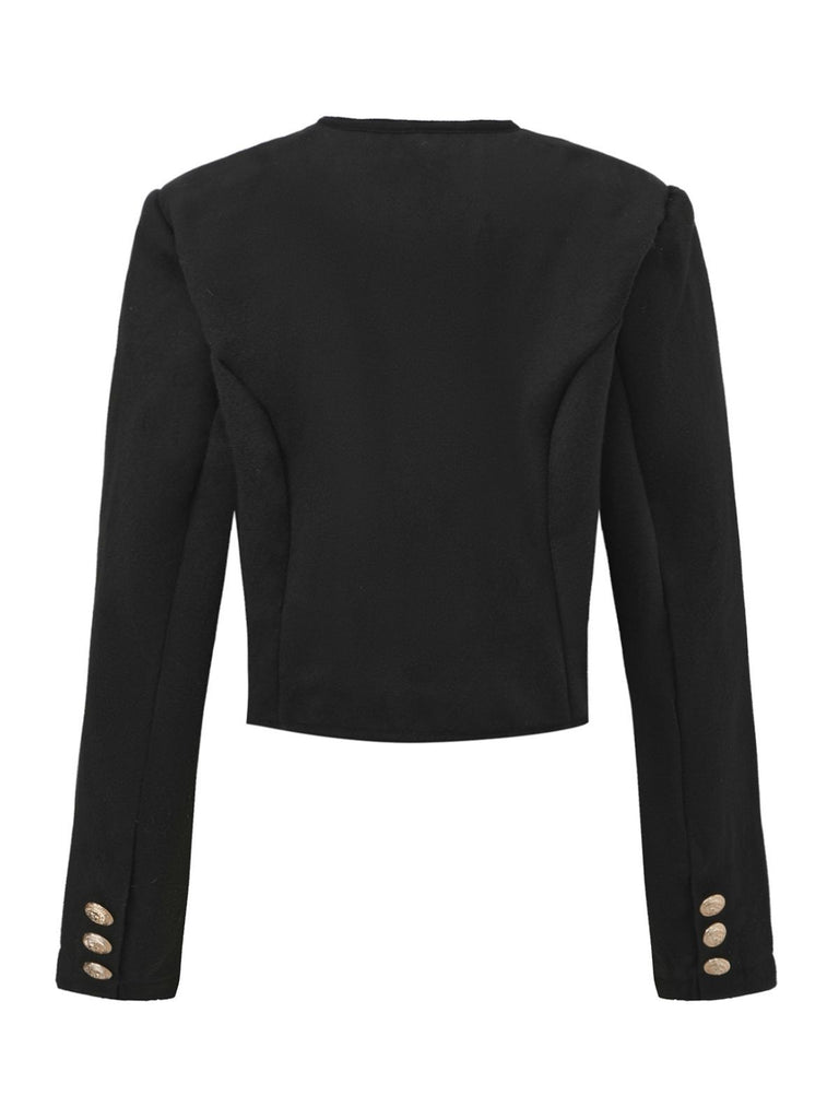 Black 1940s Solid Faux-Wool Short Jacket